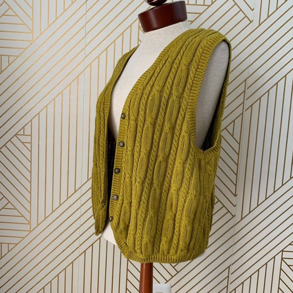 Vintage Karen Scott Fairy Core Forest Nymph Cable knit Sweater Vest Chartreuse L - Picture 4 of 11